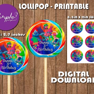 Label For TROLLS Party - Lollipop Label - DIGITAL DOWNLOAD - Trolls Printable -Birthday Supplies - Lollipop labels 2.7in