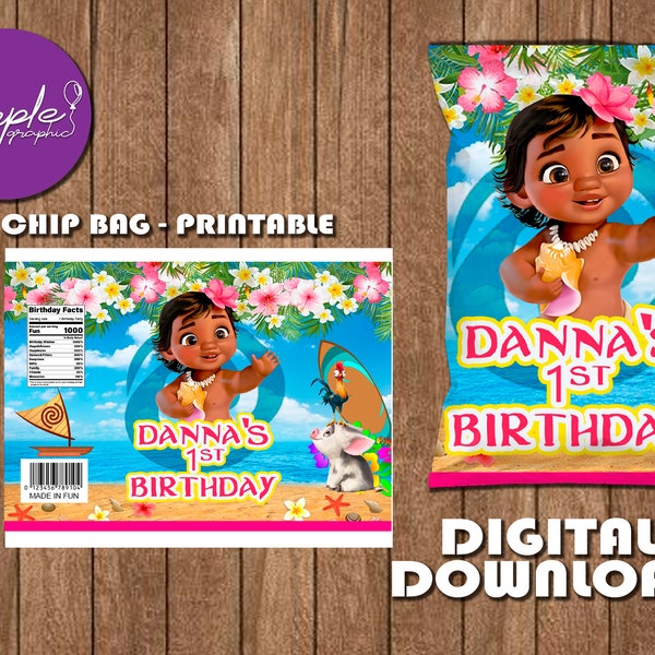 Labels For Baby Moana Party - Chip Bag Label - DIGITAL DOWNLOAD - Princesses Printable - Birthday Supplies - Chip bag 1oz