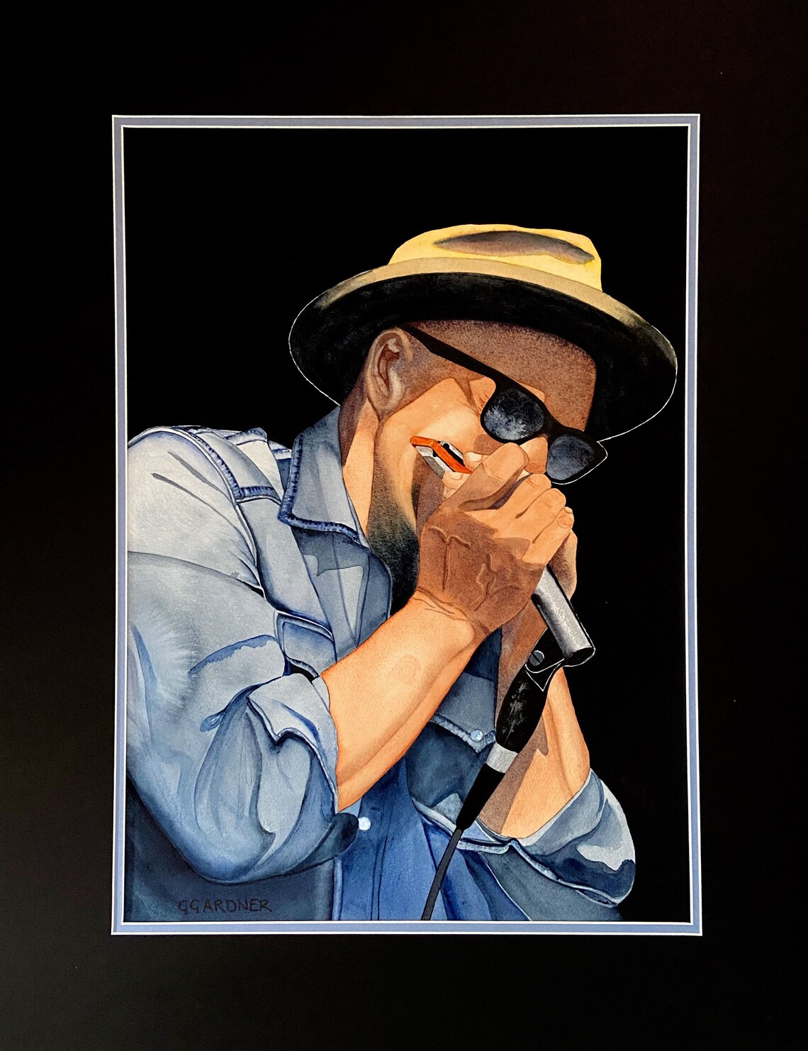 Original Artwork Jazz Harmonica Musician 22 X 28 Etsy