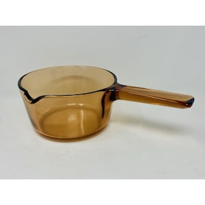 Vintage Pyrex Corning Vision Ware Amber 1L Glass Saucepan Cooking Pot With Spout