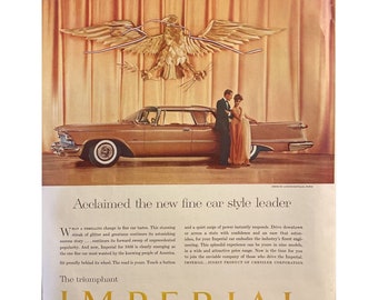 1958 Chrysler Imperial Vintage Color Print Ad Gold With Eagle