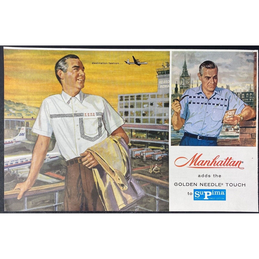 1958 Manhattan Shirt Co Adds the Golden Needle Touch Vintage Etsy