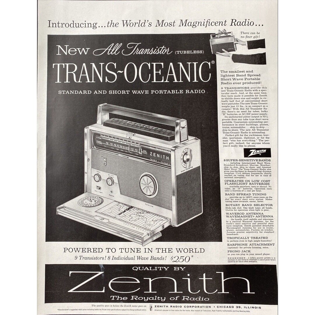1958 Zenith Trans-oceanic Standard Short Wave Radio Vintage Magazine ...