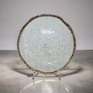MCM Glacier Ice IVV Italian 10K Gold Trim Glass Textured Round Platter 14” Italy