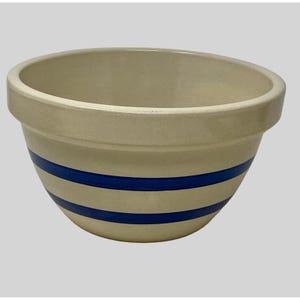 Vtg Robinson Ransbottom Pottery RRP 9” Mixing Bowl Blue Striped Roseville Ohio