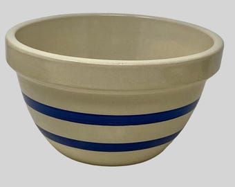 Vtg Robinson Ransbottom Pottery RRP 9” Mixing Bowl Blue Striped Roseville Ohio