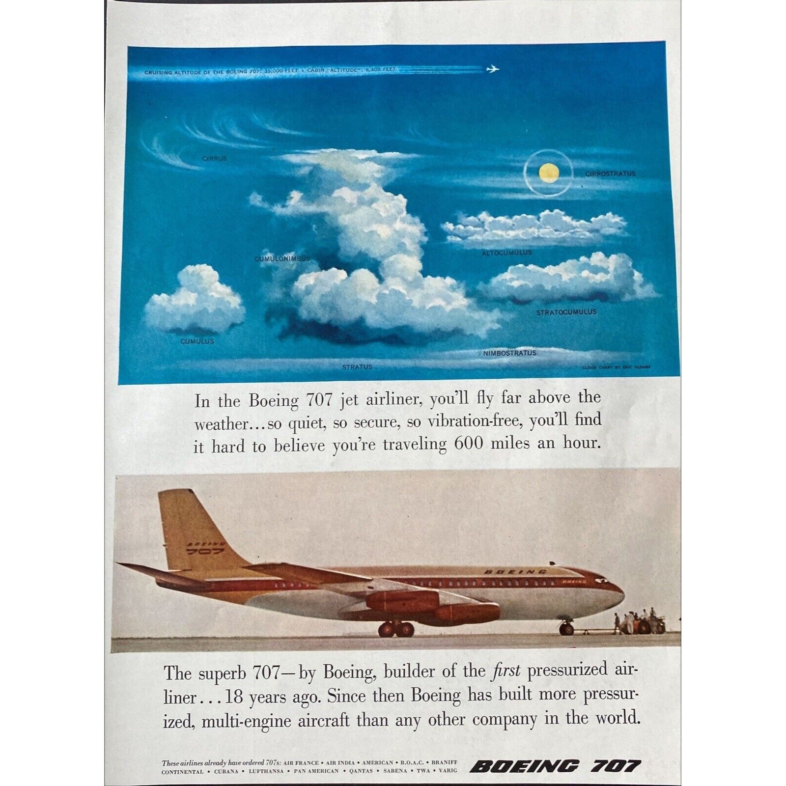 1958 Boeing 707 Jet Airliner Plane Vintage Magazine Color Print Ad Full ...