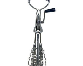 Vintage Ekco Flint Hand Crank Egg Beater Stainless Steel Black Wavy Blades USA