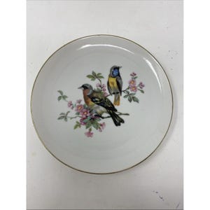 Vintage Birds On Cherry Blossom Branch Collectible Wall Plate Gold Trim 7-1/4 in
