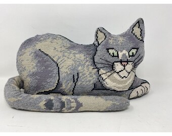 Gray Cat Needlepoint Doorstop by  Centrum Rare