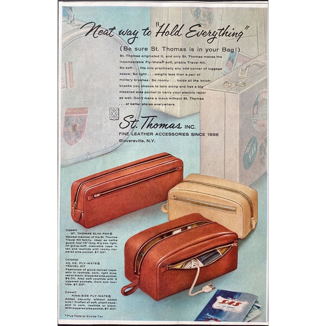 1958 St. Thomas Leather Dopp Kits Color Print Ad Gloversville NY ...