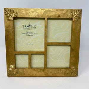 Towle Silversmiths Gold Leaf Five Opening Collage Frame Hang or Stand 9x9.25”