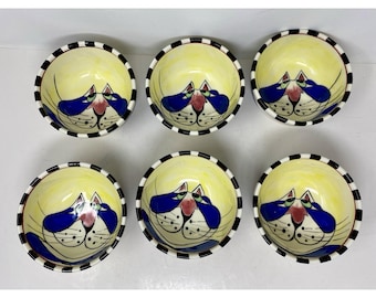 SWAK de Lynda Corneille Clancy Cat Juego de 6 tazones para sopa y cereales firmados 5.5”