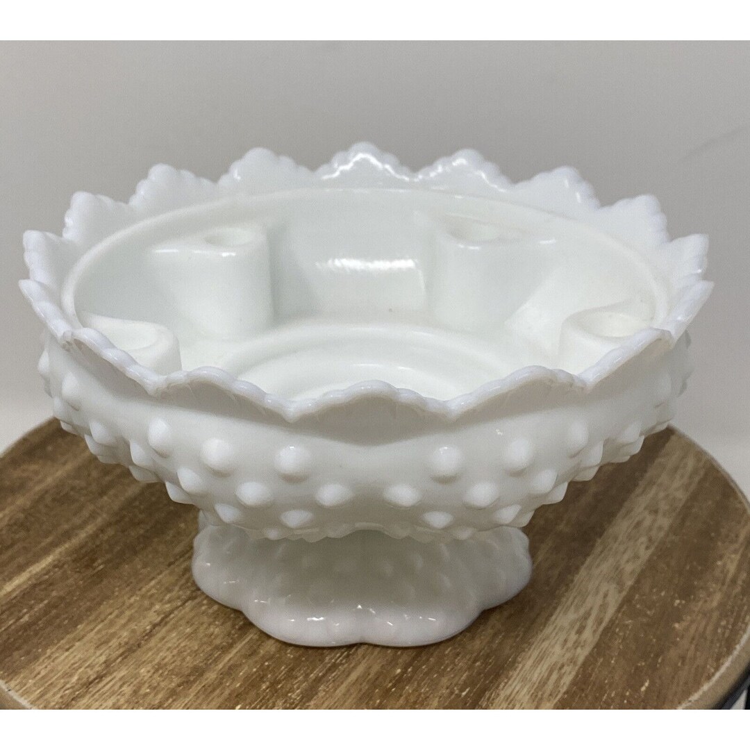 Vintage Fenton Hobnail White Milk Glass Candle Holder Flower Bowl Etsy