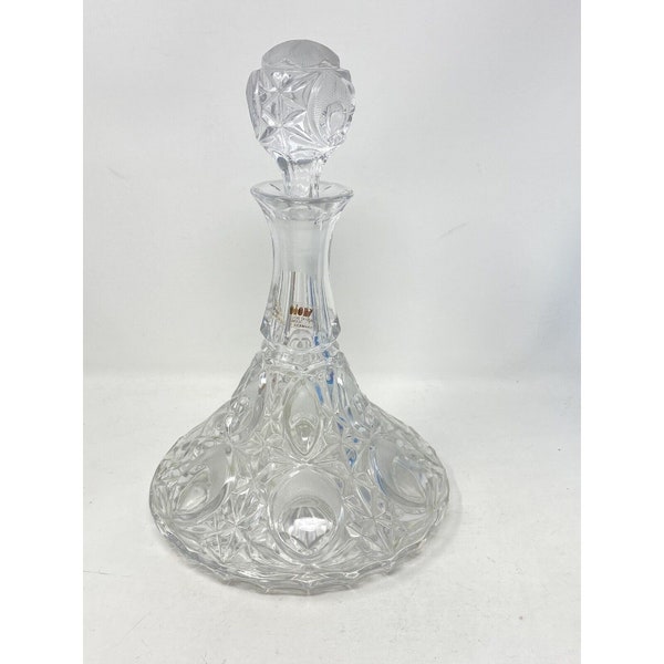 Lead Crystal Captains Ship Wine Decanter With Stopper Hand Cut Etched W. Germany