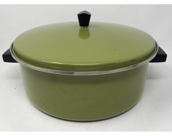 Vintage Sears Avocado Green 5 Qt Stainless Steel Stock Pot Pan With Lid