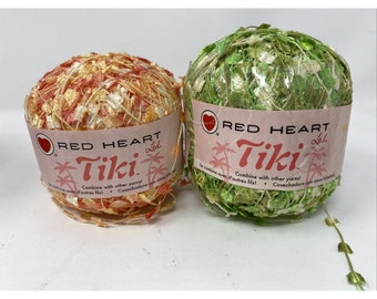 2 Skeins Red Heart Tiki Ribbon Yarn 3260 Peach & 3630 Leaf Green