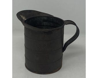 Antique Tin Measuring Pitcher 1 Pint 3 Gills Rustic Primitive Farmhouse