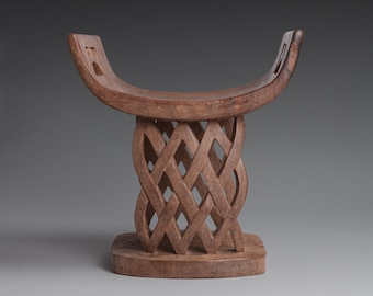 Hand Carved African Tribal Chair: Woven Hardwood Stool