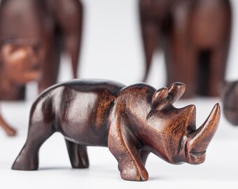 Small hand carved Rhino / Wooden Rhino Sculpture / Hand Carved Statue / Wood Carving / African Animal Figurine / Home Decor