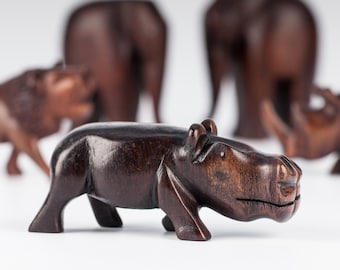 Small hand carved Hippo / Wooden Hippo Sculpture / Hand Carved Statue / Wood Carving / African Animal Figurine / Home Decor