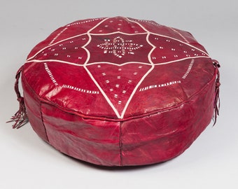 African Leather Pouffe - Handmade Leather Footstool - Home Decor