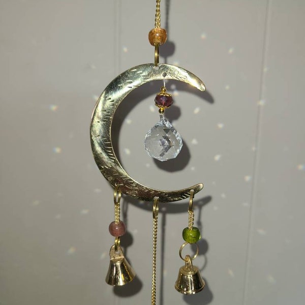 3 brass moon/7 bell windchime suncatcher moon décor