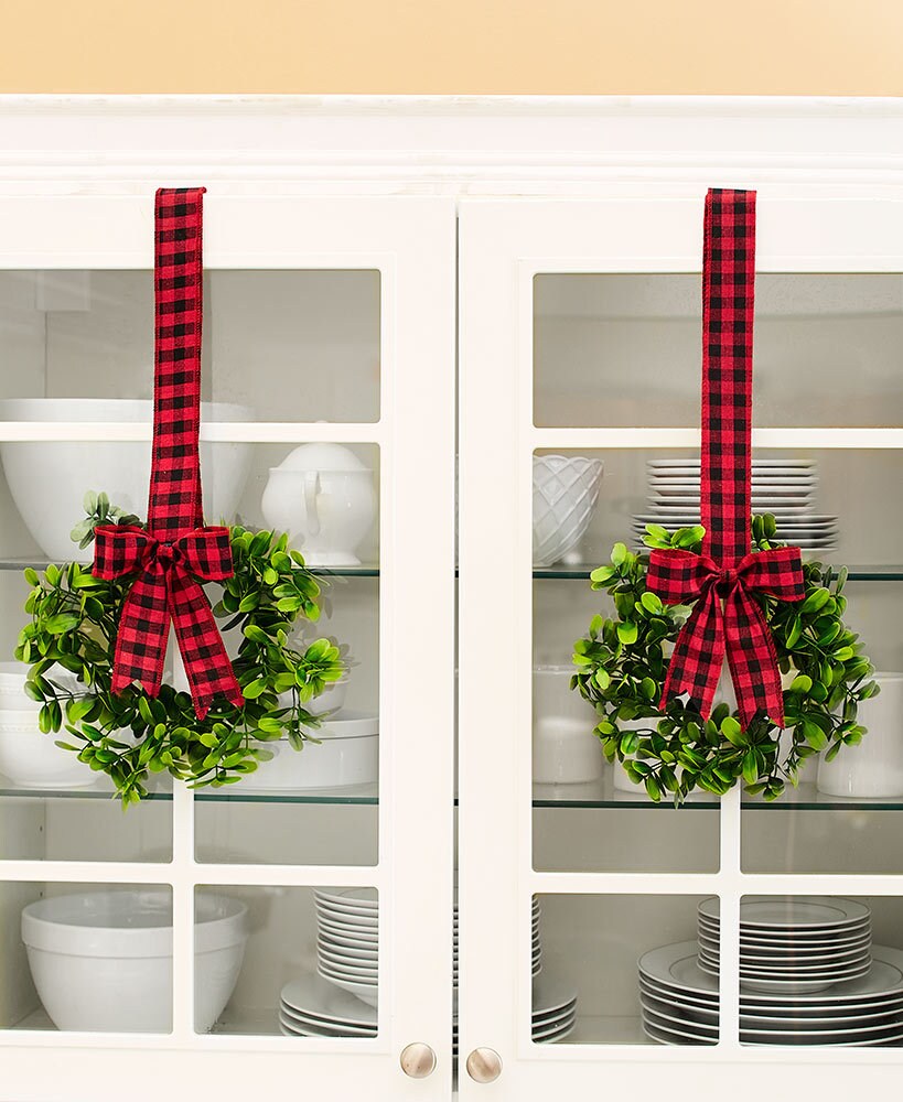 Sets of 2 Cabinet faux greenery Wreaths 9"W x 21"L Black & …