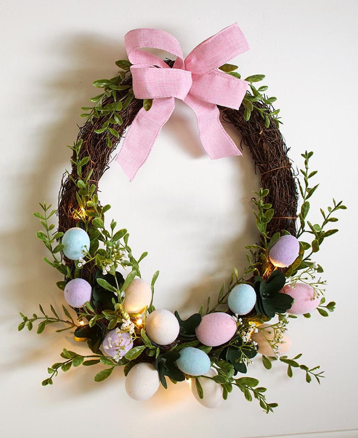 Egg Shaped Lighted Easter Wreath Decorations Velvet Eggs Pink Etsy