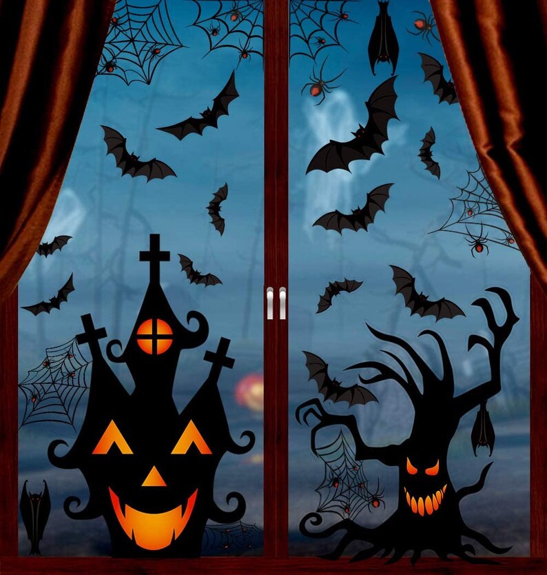Halloween Window Clings
 200Pc Halloween Window Clings Double Sided Spooky Removable