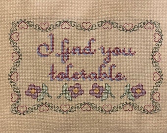 I Find You Tolerable Jane Austen Inspired Blackwork Embroidery and Cross Stitch PDF ONLY pattern