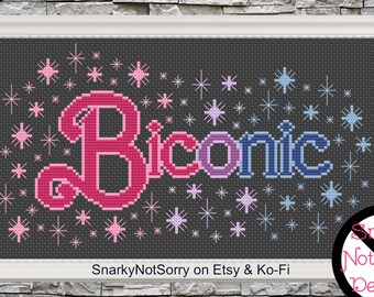 Biconic Bisexual Pride Cross Stitch Pattern PDF ONLY Blackwork Inspired Barbiecore