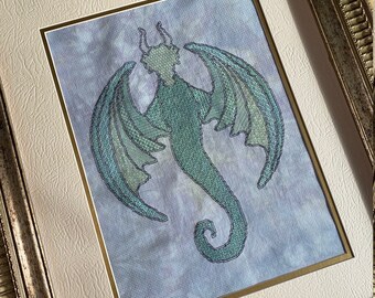 Emerelda der Drache Blackwork Embroidery PDF ONLY Kreuzstichmuster
