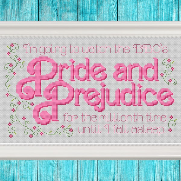 For The Millionth Time... Cross Stitch Pattern PDF ONLY Blackwork Inspired Pride and Prejudice Barbiecore