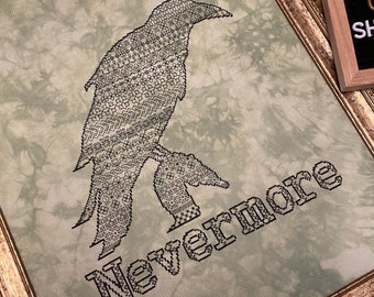 Nevermore Raven Blackwork Embroidery Inspired pattern PDF ONLY