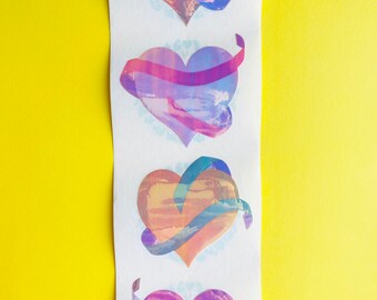 1986 Mrs. Grossman’s Opal Pearly Ribbon Heart Strip Vintage RARE