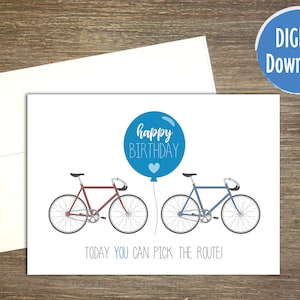 Today You Can Pick the Route, Geburtstag, herunterladbare Karte, für Radfahrer, Umschlagvorlage enthalten