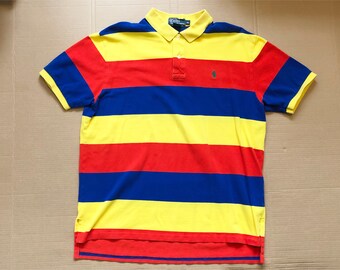 yellow and blue striped polo shirt