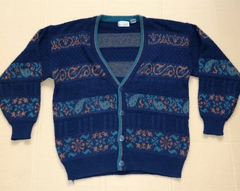 Vintage City Streets Striped Abstract Geometric Cardigan Sweater size Medium