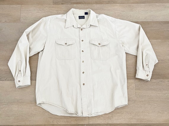 Vintage Distressed Basic Edition Beige Button Up … - image 1