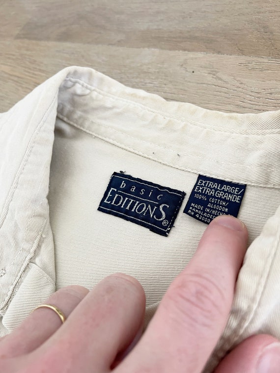 Vintage Distressed Basic Edition Beige Button Up … - image 2