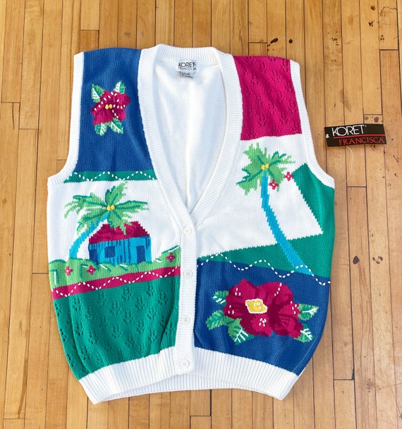 Vintage Koret Francisca Knit Tropical Floral Vest 