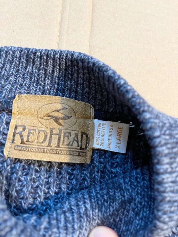 Vintage Red Head Knit Blue Quarter Button Up Swea… - image 2