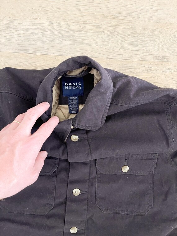 Vintage Basic Editions Padded Black Button Up Lon… - image 3