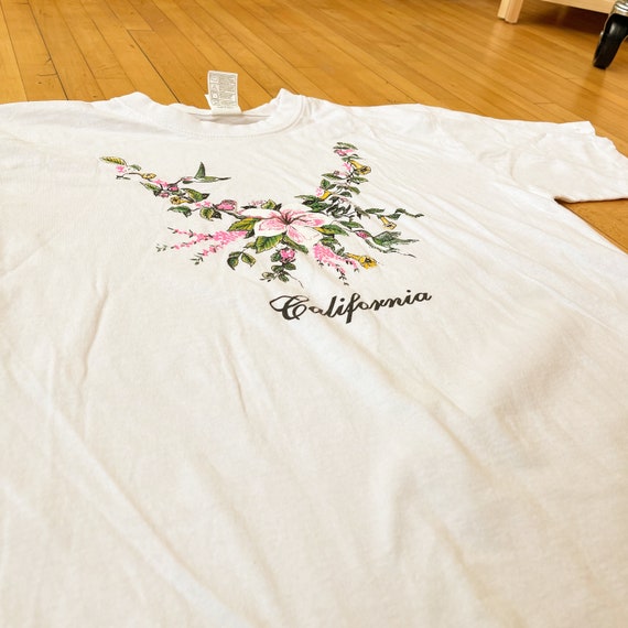 Vintage California Floral Bird Graphic Shirt size… - image 2