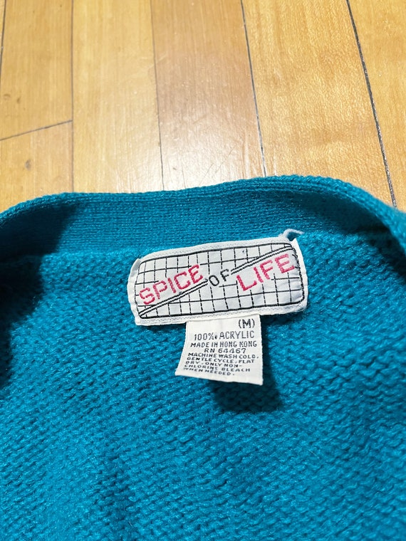 Vintage Spice of Life Turquoise Knit Style Cardig… - image 3