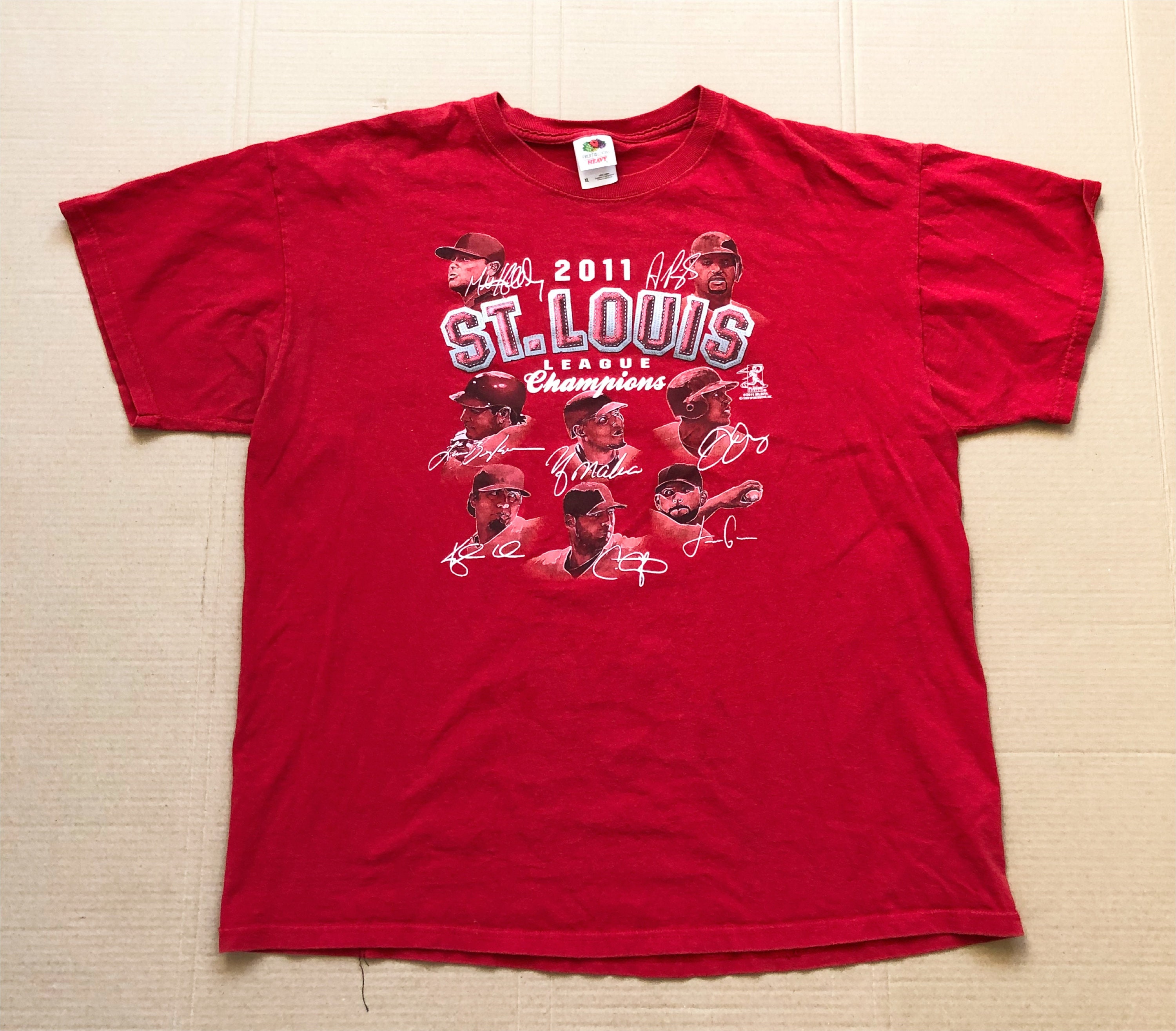 St Louis Cardinals Mens T Shirt L Red 2011 11x Champions Long