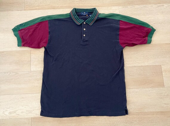 Bill Blass, Vintage Bill Blass Color Block Striped Collar Polo Shirt size Large