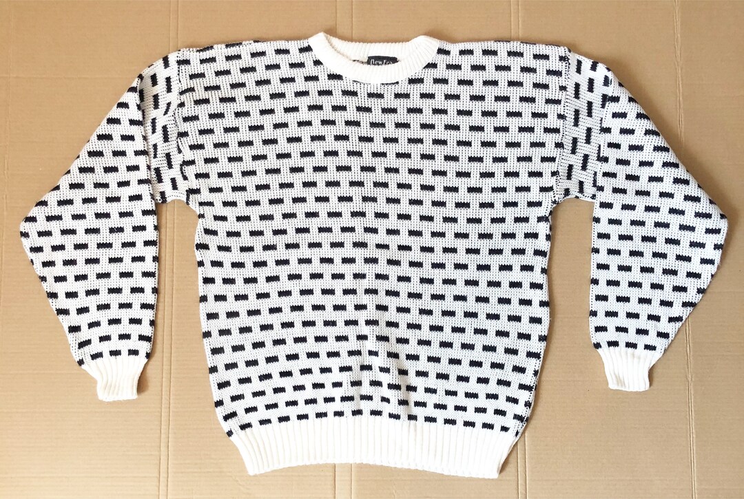 Vintage New Era Knit Black Square White Sweater Size Large