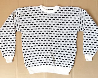 Vintage New Era Knit Black Square White Sweater size Large